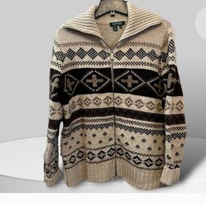 Ralph Lauren Aztec Southwest Full Zip Fair Isle Fisherman Cardigan Sweater 1X
